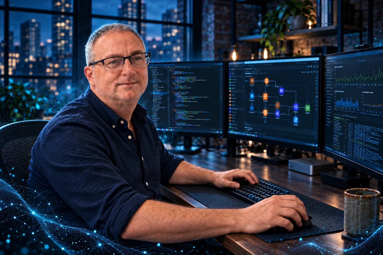 David Crowley at his software and cloud architecture workstation
